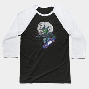 Skateboarding Alien in Outer Space Baseball T-Shirt